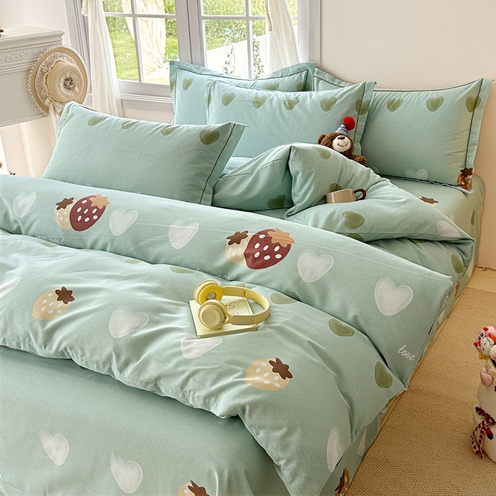 91家纺网 家纺一手货源 找家纺 家贝爱 2024新款纯棉加厚生态磨毛四件套爱心莓