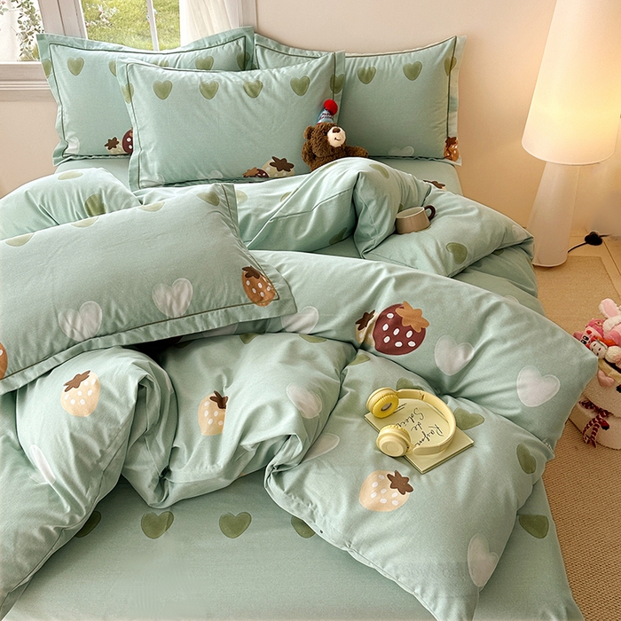 91家纺网 家纺一手货源 找家纺 家贝爱 2024新款纯棉加厚生态磨毛四件套爱心莓