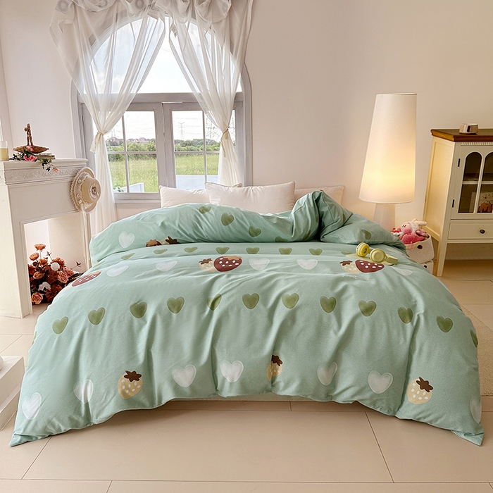 91家纺网 家纺一手货源 找家纺 家贝爱 2024新款纯棉加厚生态磨毛四件套爱心莓