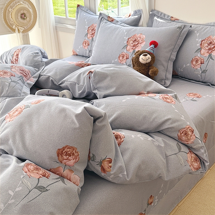 91家纺网 家纺一手货源 找家纺 家贝爱 2024新款纯棉加厚生态磨毛四件套芙蓉花语