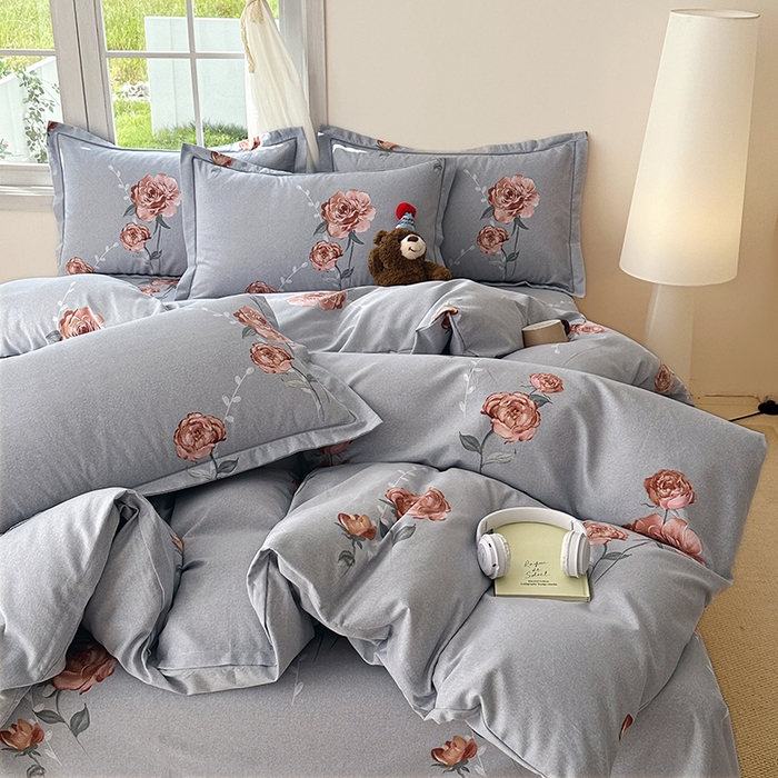 91家纺网 家纺一手货源 找家纺 家贝爱 2024新款纯棉加厚生态磨毛四件套芙蓉花语