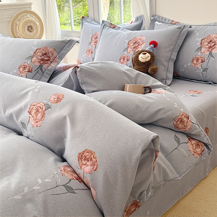 91家纺网 家纺一手货源 找家纺 家贝爱 2024新款纯棉加厚生态磨毛四件套芙蓉花语