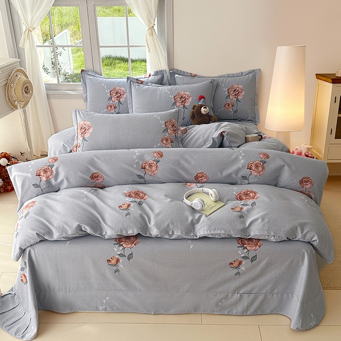 91家纺网 家纺一手货源 找家纺 家贝爱 2024新款纯棉加厚生态磨毛四件套芙蓉花语