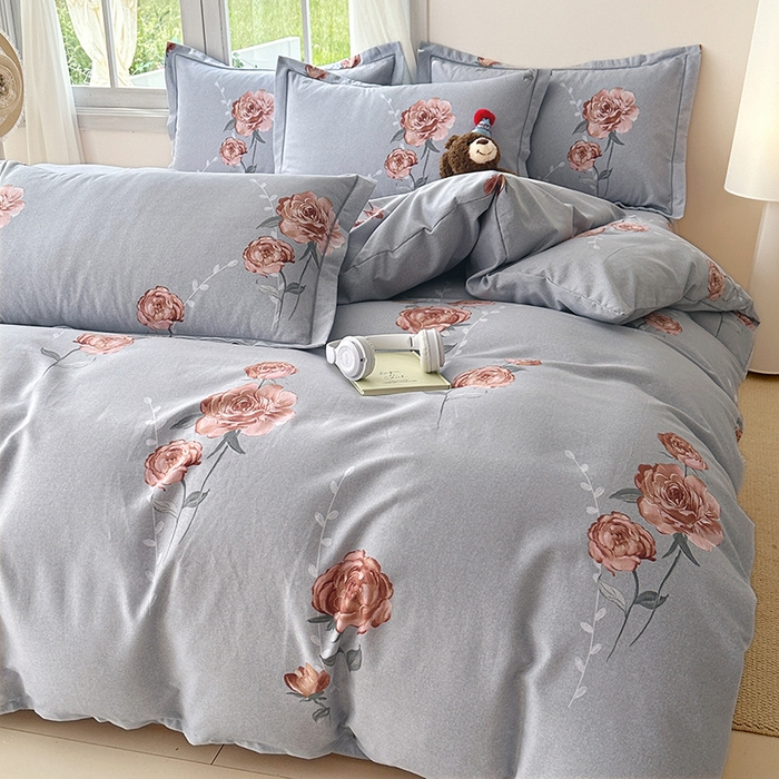 91家纺网 家纺一手货源 找家纺 家贝爱 2024新款纯棉加厚生态磨毛四件套芙蓉花语