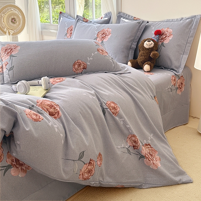 91家纺网 家纺一手货源 找家纺 家贝爱 2024新款纯棉加厚生态磨毛四件套芙蓉花语