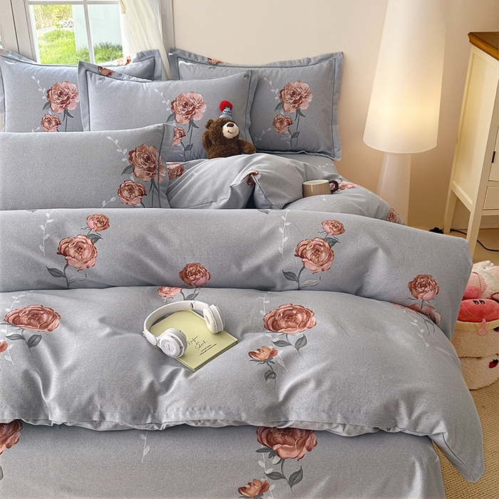 91家纺网 家纺一手货源 找家纺 家贝爱 2024新款纯棉加厚生态磨毛四件套芙蓉花语