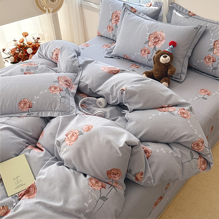 91家纺网 家纺一手货源 找家纺 家贝爱 2024新款纯棉加厚生态磨毛四件套芙蓉花语