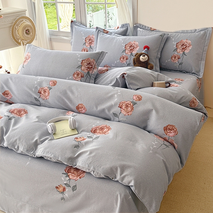 91家纺网 家纺一手货源 找家纺 家贝爱 2024新款纯棉加厚生态磨毛四件套芙蓉花语