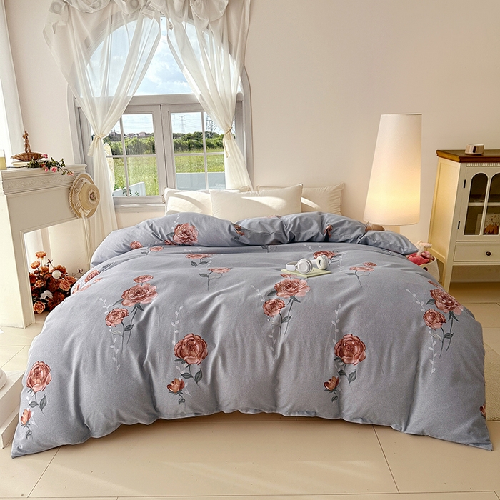 91家纺网 家纺一手货源 找家纺 家贝爱 2024新款纯棉加厚生态磨毛四件套芙蓉花语