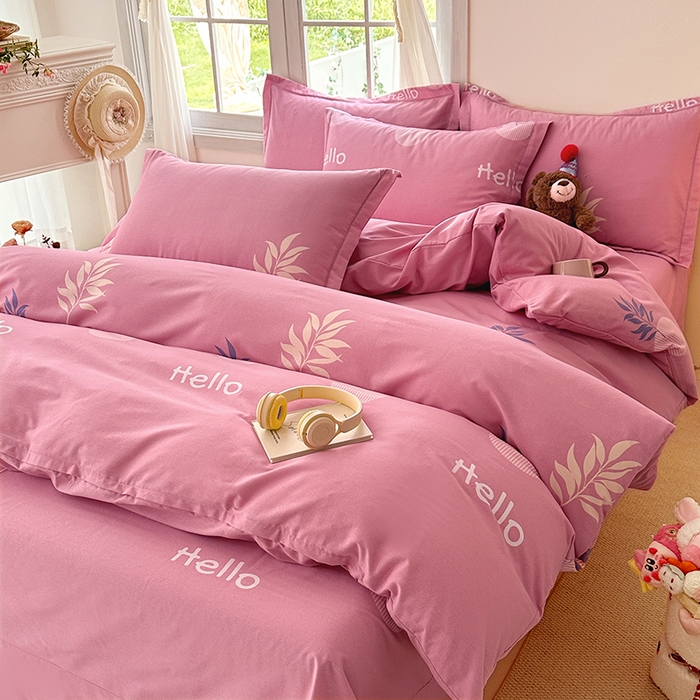 91家纺网 家纺一手货源 找家纺 家贝爱 2024新款纯棉加厚生态磨毛四件套你好叶