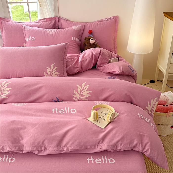 91家纺网 家纺一手货源 找家纺 家贝爱 2024新款纯棉加厚生态磨毛四件套你好叶