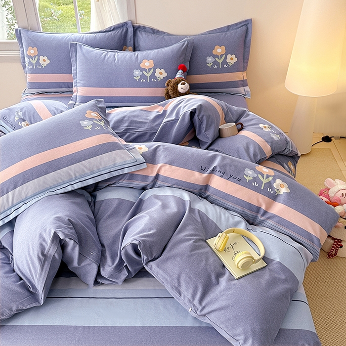 91家纺网 家纺一手货源 找家纺 家贝爱 2024新款纯棉加厚生态磨毛四件套三色花