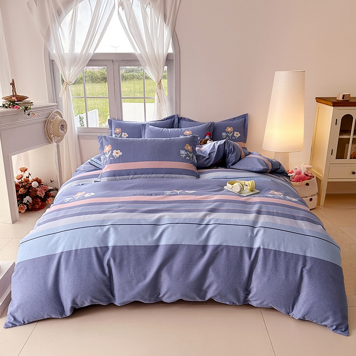 家贝爱 2024新款纯棉加厚生态磨毛四件套三色花