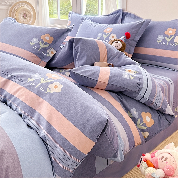 91家纺网 家纺一手货源 找家纺 家贝爱 2024新款纯棉加厚生态磨毛四件套三色花