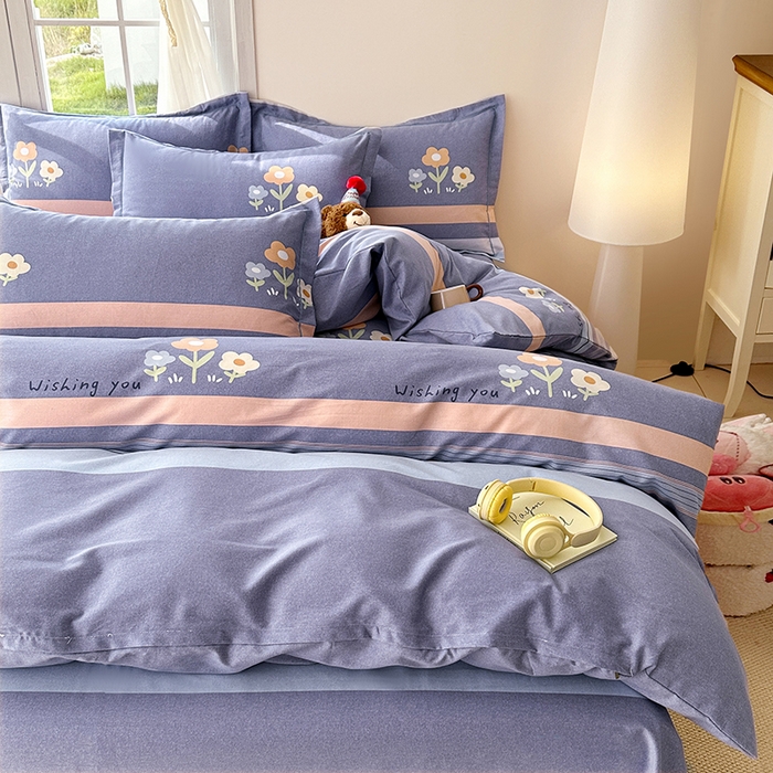 91家纺网 家纺一手货源 找家纺 家贝爱 2024新款纯棉加厚生态磨毛四件套三色花