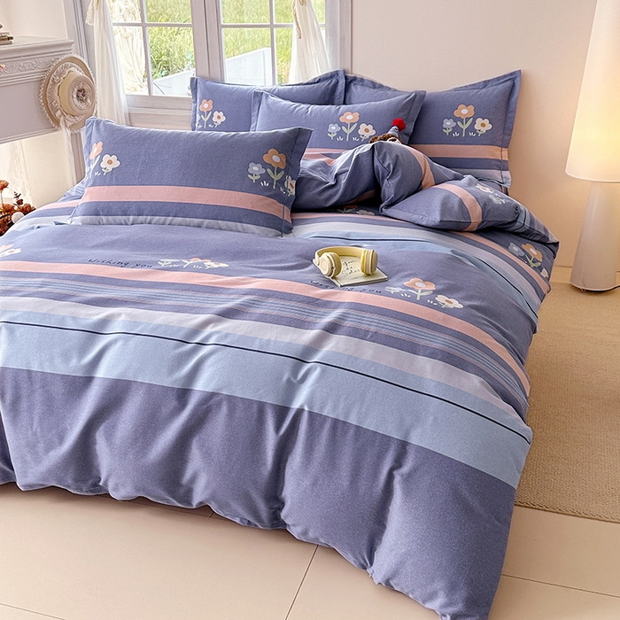 91家纺网 家纺一手货源 找家纺 家贝爱 2024新款纯棉加厚生态磨毛四件套三色花