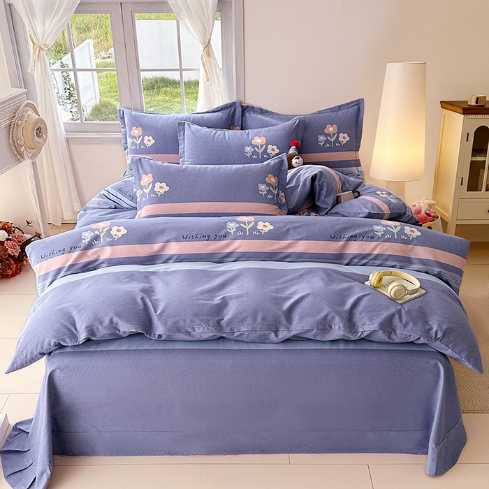 91家纺网 家纺一手货源 找家纺 家贝爱 2024新款纯棉加厚生态磨毛四件套三色花