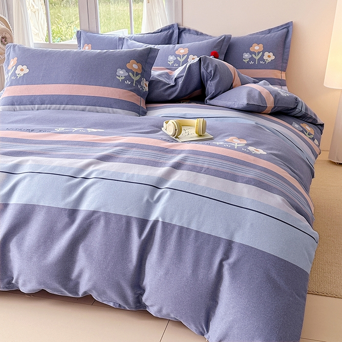 91家纺网 家纺一手货源 找家纺 家贝爱 2024新款纯棉加厚生态磨毛四件套三色花