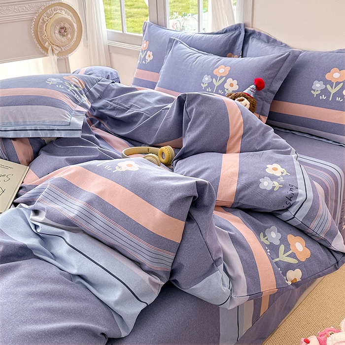 91家纺网 家纺一手货源 找家纺 家贝爱 2024新款纯棉加厚生态磨毛四件套三色花