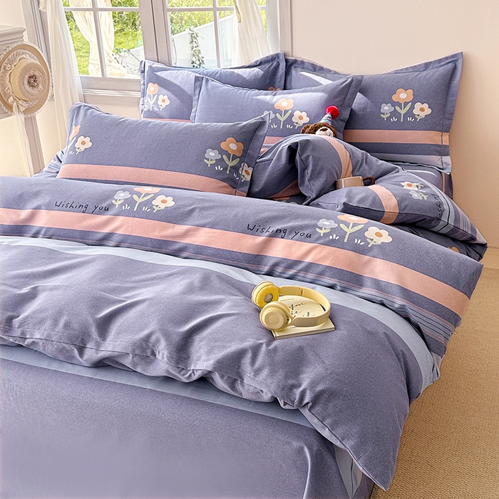 91家纺网 家纺一手货源 找家纺 家贝爱 2024新款纯棉加厚生态磨毛四件套三色花