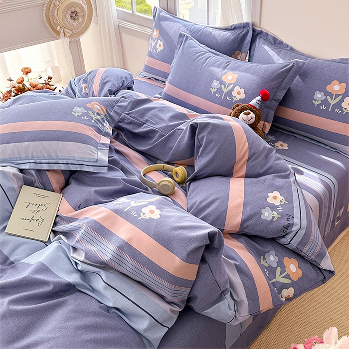 91家纺网 家纺一手货源 找家纺 家贝爱 2024新款纯棉加厚生态磨毛四件套三色花