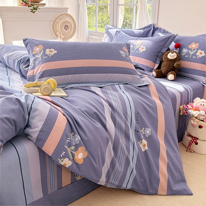 91家纺网 家纺一手货源 找家纺 家贝爱 2024新款纯棉加厚生态磨毛四件套三色花