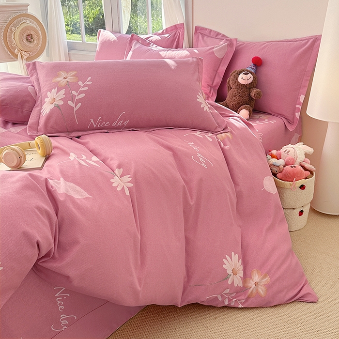 91家纺网 家纺一手货源 找家纺 家贝爱 2024新款纯棉加厚生态磨毛四件套洋洋花恋