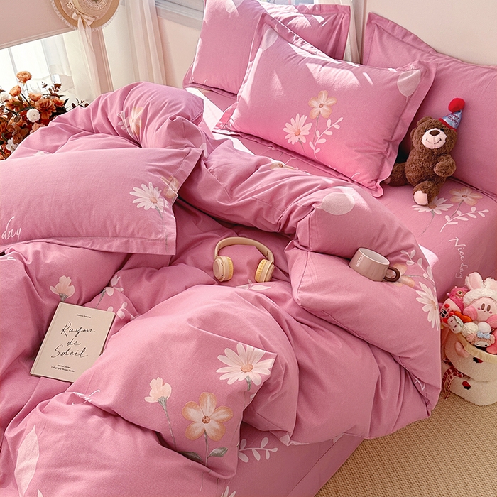 91家纺网 家纺一手货源 找家纺 家贝爱 2024新款纯棉加厚生态磨毛四件套洋洋花恋