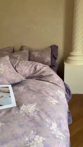 91家纺网 家纺一手货源 找家纺 春光里 2025新款高克重亚麻皱皱纱四件套 琉璃