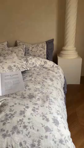 91家纺网 家纺一手货源 找家纺 春光里 2025新款高克重亚麻皱皱纱四件套 破晓