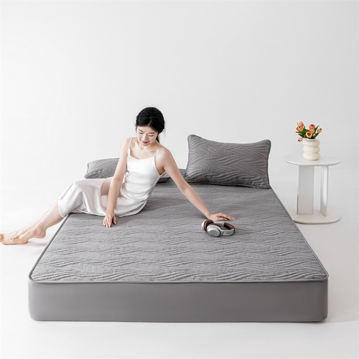 91家纺网 家纺一手货源 找家纺 北极情 2025新款A类原棉大豆夹棉床笠 高级灰