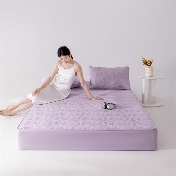 91家纺网 家纺一手货源 找家纺 北极情 2025新款A类原棉大豆夹棉床笠 玫瑰紫