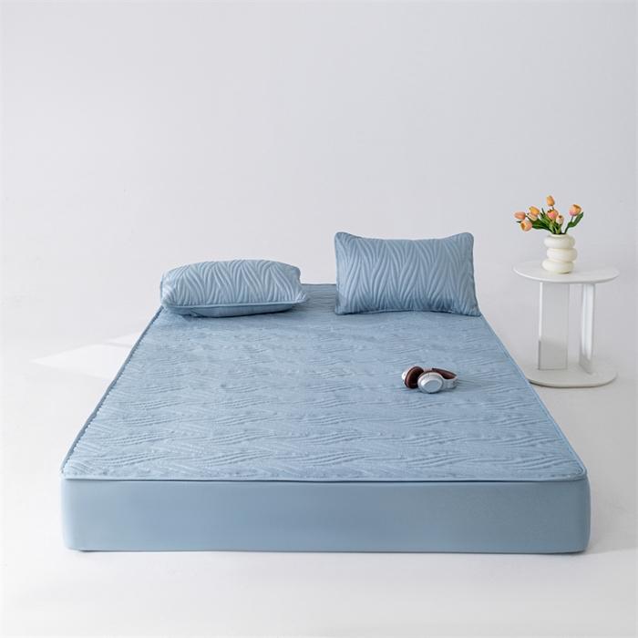 91家纺网 家纺一手货源 找家纺 北极情 2025新款A类原棉大豆夹棉床笠 宾利蓝