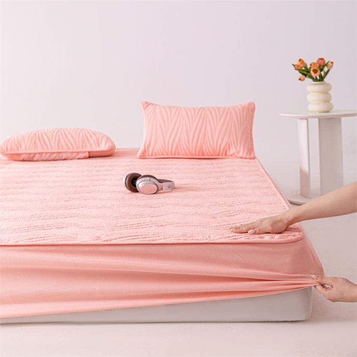 91家纺网 家纺一手货源 找家纺 北极情 2025新款A类原棉大豆夹棉床笠 粉玉