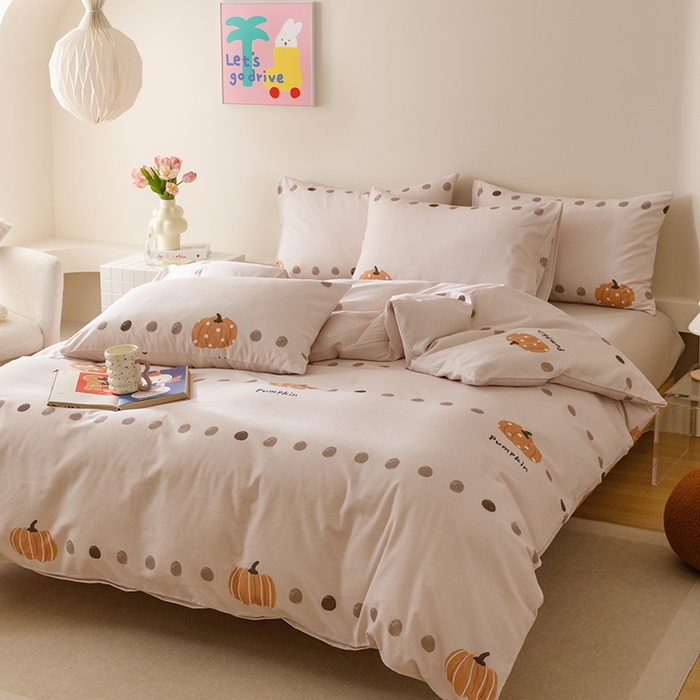 91家纺网 家纺一手货源 找家纺 爱思佳 2025新款加厚全棉磨毛单品套件系列-四件套 南瓜物语