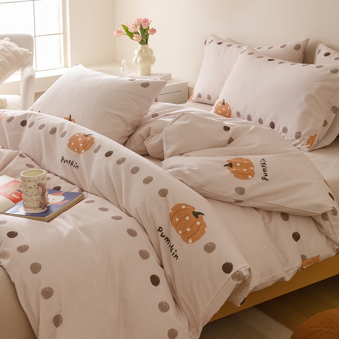 91家纺网 家纺一手货源 找家纺 爱思佳 2025新款加厚全棉磨毛单品套件系列-四件套 南瓜物语