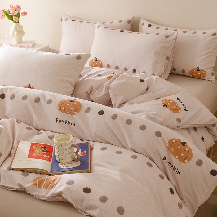 91家纺网 家纺一手货源 找家纺 爱思佳 2025新款加厚全棉磨毛单品套件系列-四件套 南瓜物语