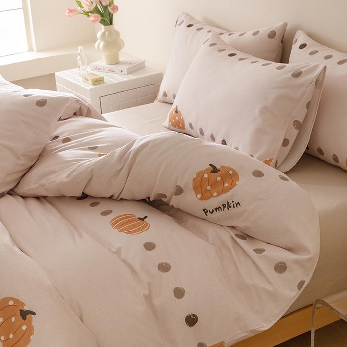 91家纺网 家纺一手货源 找家纺 爱思佳 2025新款加厚全棉磨毛单品套件系列-四件套 南瓜物语