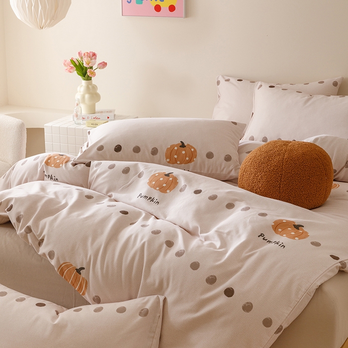 91家纺网 家纺一手货源 找家纺 爱思佳 2025新款加厚全棉磨毛单品套件系列-四件套 南瓜物语