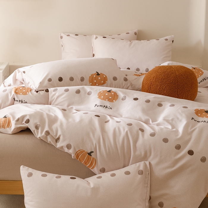 91家纺网 家纺一手货源 找家纺 爱思佳 2025新款加厚全棉磨毛单品套件系列-四件套 南瓜物语