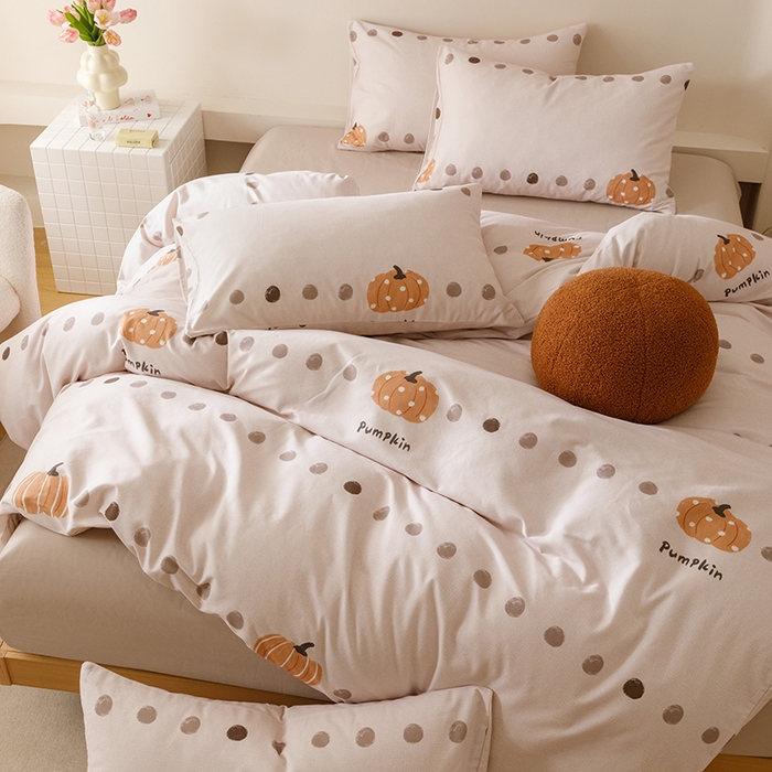 91家纺网 家纺一手货源 找家纺 爱思佳 2025新款加厚全棉磨毛单品套件系列-四件套 南瓜物语