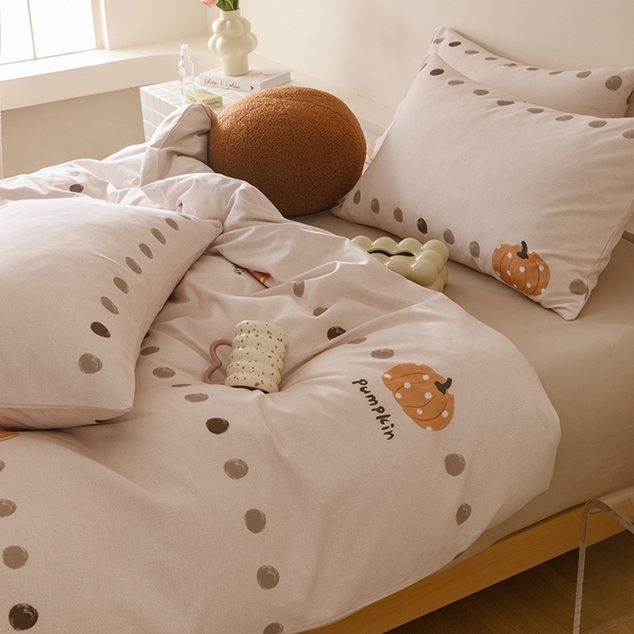 91家纺网 家纺一手货源 找家纺 爱思佳 2025新款加厚全棉磨毛单品套件系列-四件套 南瓜物语