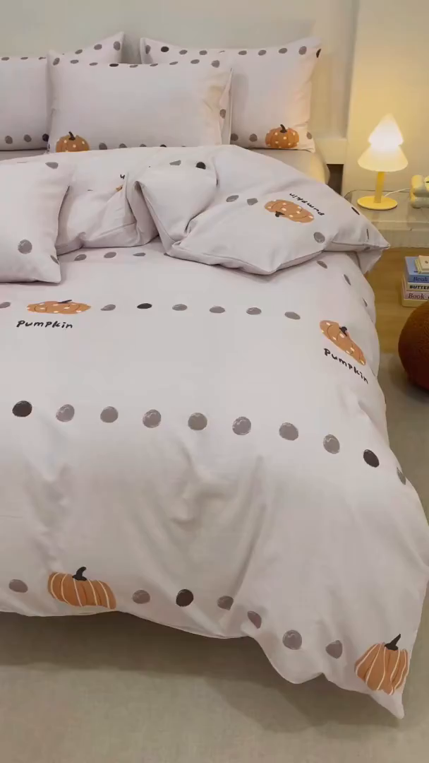 91家纺网 家纺一手货源 找家纺 爱思佳 2025新款加厚全棉磨毛单品套件系列-四件套 南瓜物语