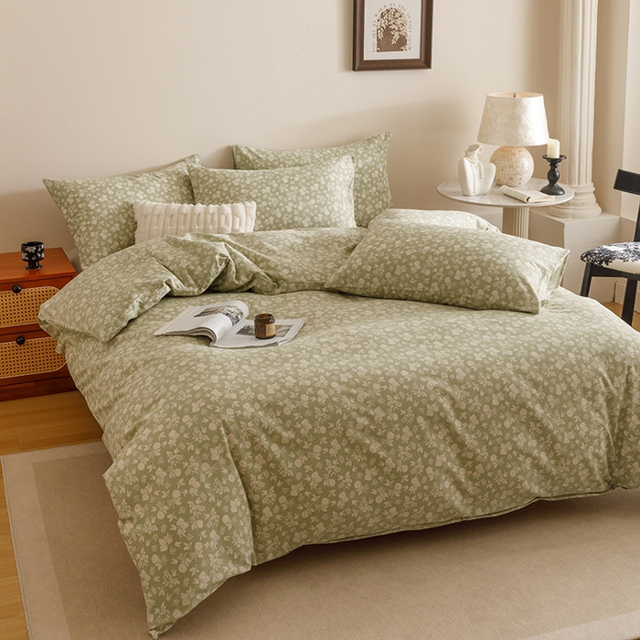 91家纺网 家纺一手货源 找家纺 爱思佳 2025新款加厚全棉磨毛单品套件系列-四件套 暖阳-绿