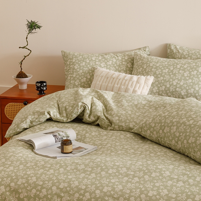 91家纺网 家纺一手货源 找家纺 爱思佳 2025新款加厚全棉磨毛单品套件系列-四件套 暖阳-绿