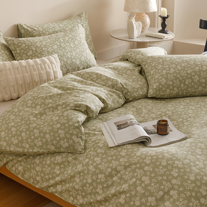 91家纺网 家纺一手货源 找家纺 爱思佳 2025新款加厚全棉磨毛单品套件系列-四件套 暖阳-绿