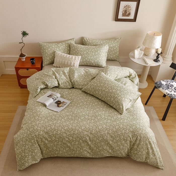 91家纺网 家纺一手货源 找家纺 爱思佳 2025新款加厚全棉磨毛单品套件系列-四件套 暖阳-绿