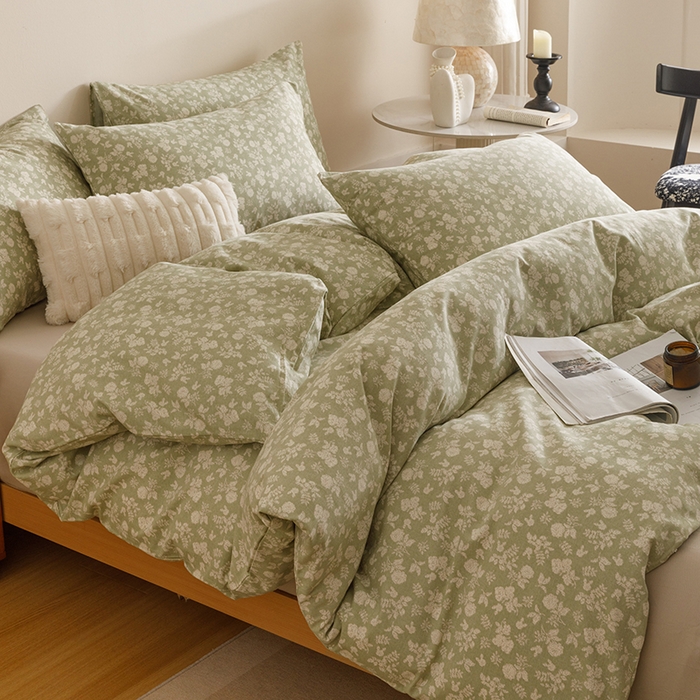 91家纺网 家纺一手货源 找家纺 爱思佳 2025新款加厚全棉磨毛单品套件系列-四件套 暖阳-绿