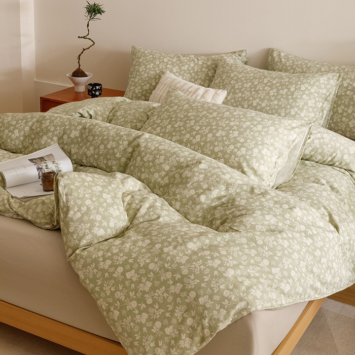 91家纺网 家纺一手货源 找家纺 爱思佳 2025新款加厚全棉磨毛单品套件系列-四件套 暖阳-绿