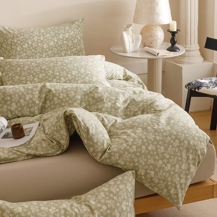 91家纺网 家纺一手货源 找家纺 爱思佳 2025新款加厚全棉磨毛单品套件系列-四件套 暖阳-绿